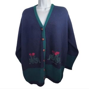 GIORGIO VALERI Vintage Gemini Zodiac Cardigan Sweater Women Sz L Italian Gemelli